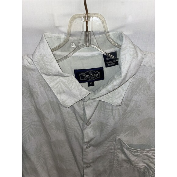 Nat Nast Luxury Mens Hawaiian Shirt Sz XL White Floral Palm Silk Blend Comfort - Picture 3 of 12